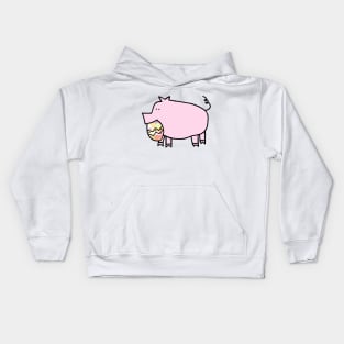 Pink Pig Holding Easter Egg Kids Hoodie